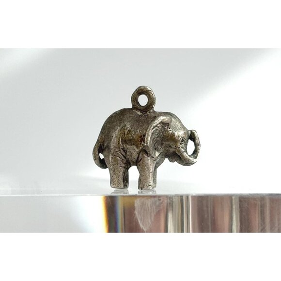 Silver Toned Carved Lucky Elephant Teeny Tiny Figural Vintage Pendant | Charm - Picture 1 of 9